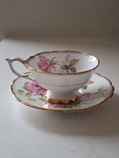 Royal Stafford Berkley Rose Teacup & Saucer Pink White Gold Vintage England
