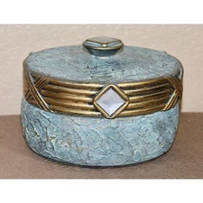 Jaru Designer Art Deco Green and Gold Cast Ceramic Trinket Candy Box