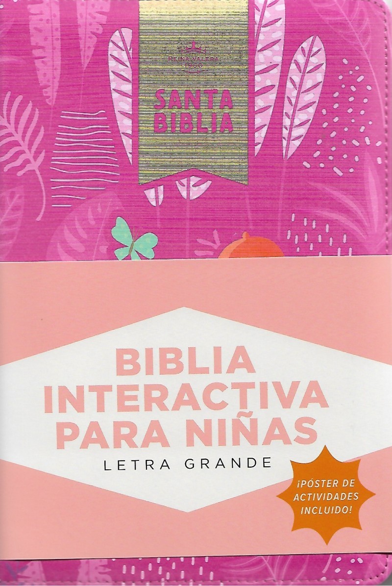 Biblia para Niñas Letra Grande Interactiva con Cierre RV1960, Simil Piel Rosa