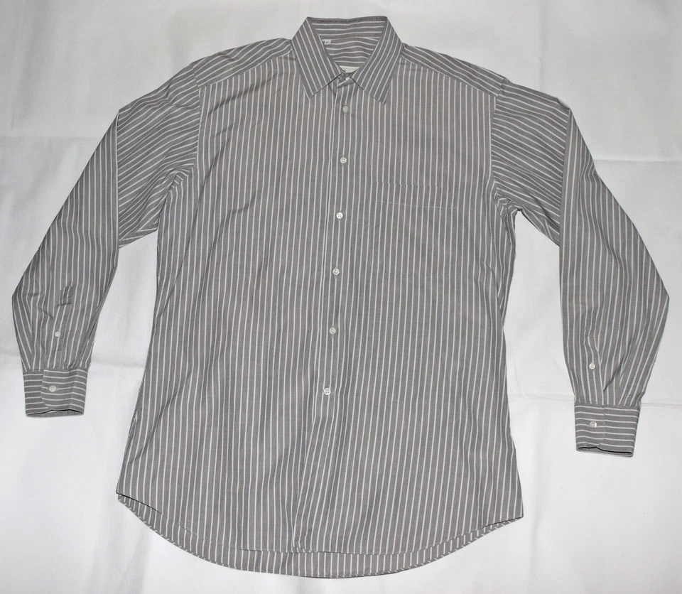 Camisa Ermenegildo Zegna Para Hombre Manga Larga Botón Frontal Rayas Talla 39-15 1/2 Foto 3 de 4