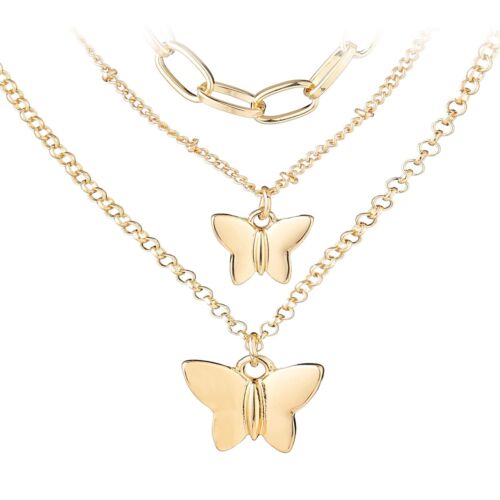 Gold Dainty Layered Necklace for Women, 14K Gold Plated Paperclip Chain Necklace
