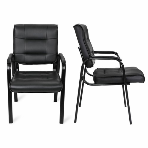 Set of 4 Office Guest Chairs Side Chairs Leather Executive Reception Chair Black - Picture 14 of 18