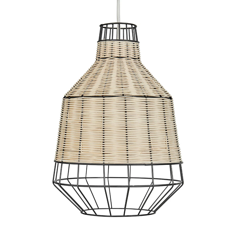 Natural Rustic Wicker Ceiling Pendant Light Shade Boho Lampshade LED Bulb Lamp