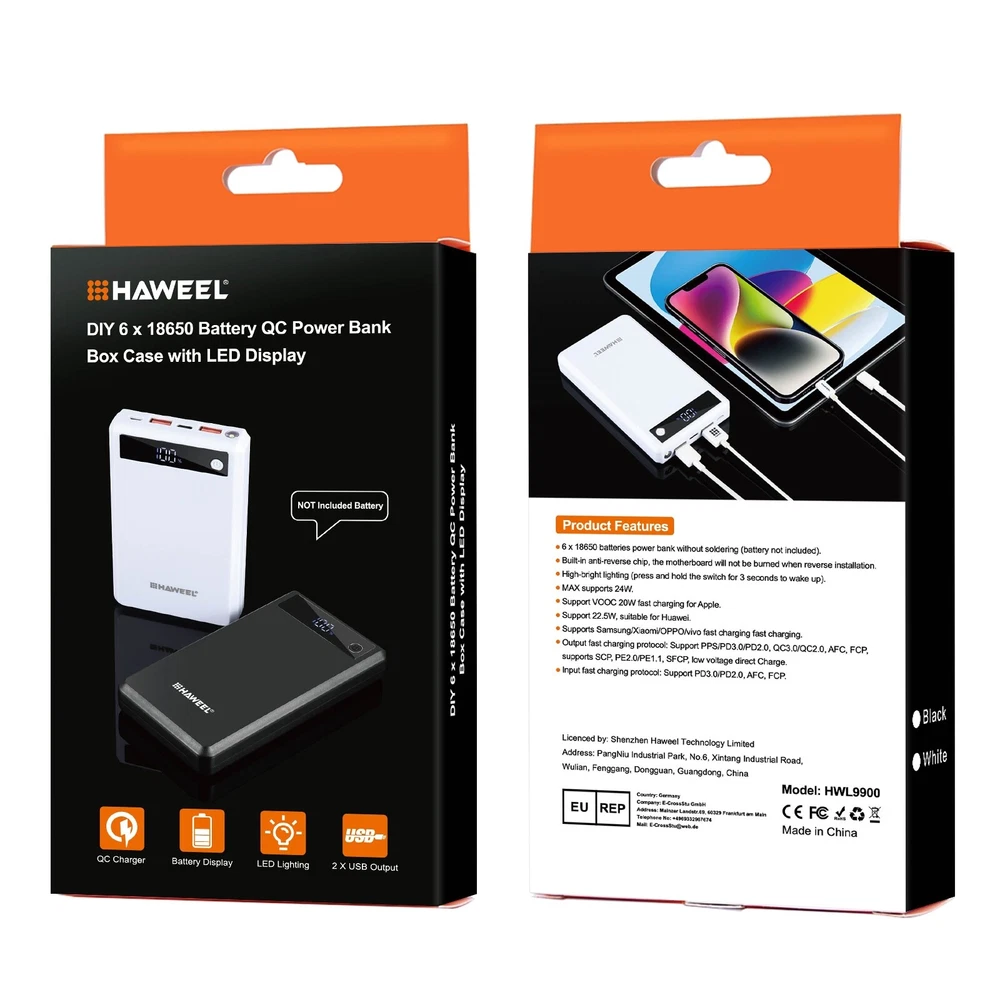 Power Bank Box Fast Charger Battery Case w/Display For HAWEEL 6 Cells 18650 Part Power Bank Box Fast Charger Battery Case w/Display For HAWEEL 6 Cells 18650 Part