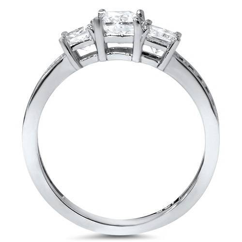 3/4ct Three Stone Princess Cut Diamond Engagement Ring 14K White Gold - Picture 2 of 5