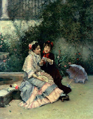 Oil Ricardo de Madrazo y Garreta - Two Spanish Women in spring Hand ...