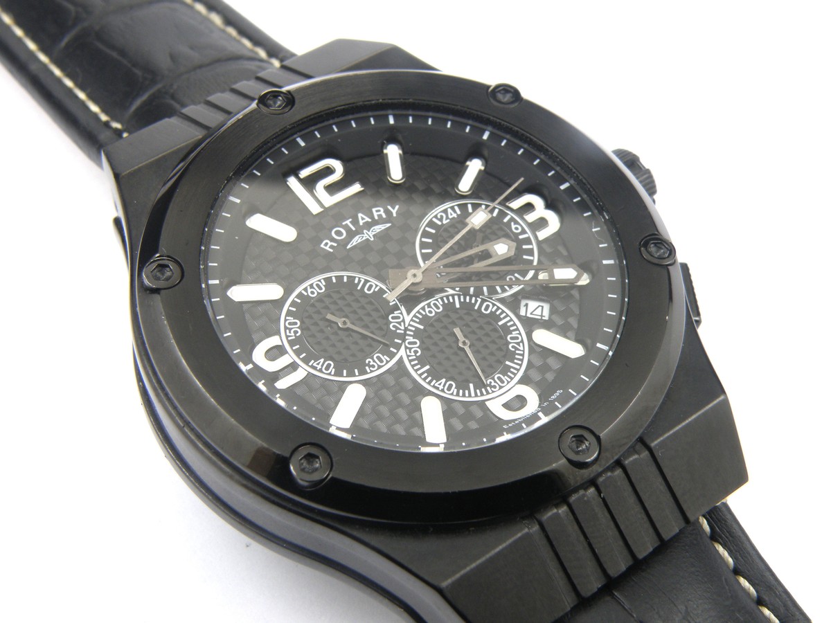 Rotary GS03632/C/19 Mens Black Stealth Chrono Watch 100m UK