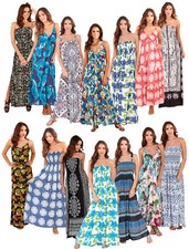 Ladies Sleeveless Summer Dress Strappy Maxi Beach Holiday Dress Womens Size 