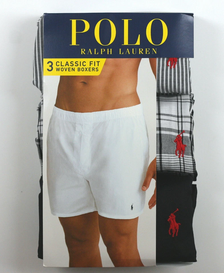 POLO Ralph Lauren 男式编织拳击手 3 件装 S M L XL 2XL 黑色蓝色 100% 棉 — 第 4/4 张图片