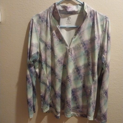 EP Pro NY Long Sleeve Pastel Colored Zip Mock Women Golf Polo Size Lg