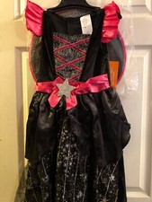 New Girls L 10-12 Pink Black With Silver Stars WITCH Dress Up Costume  Hat