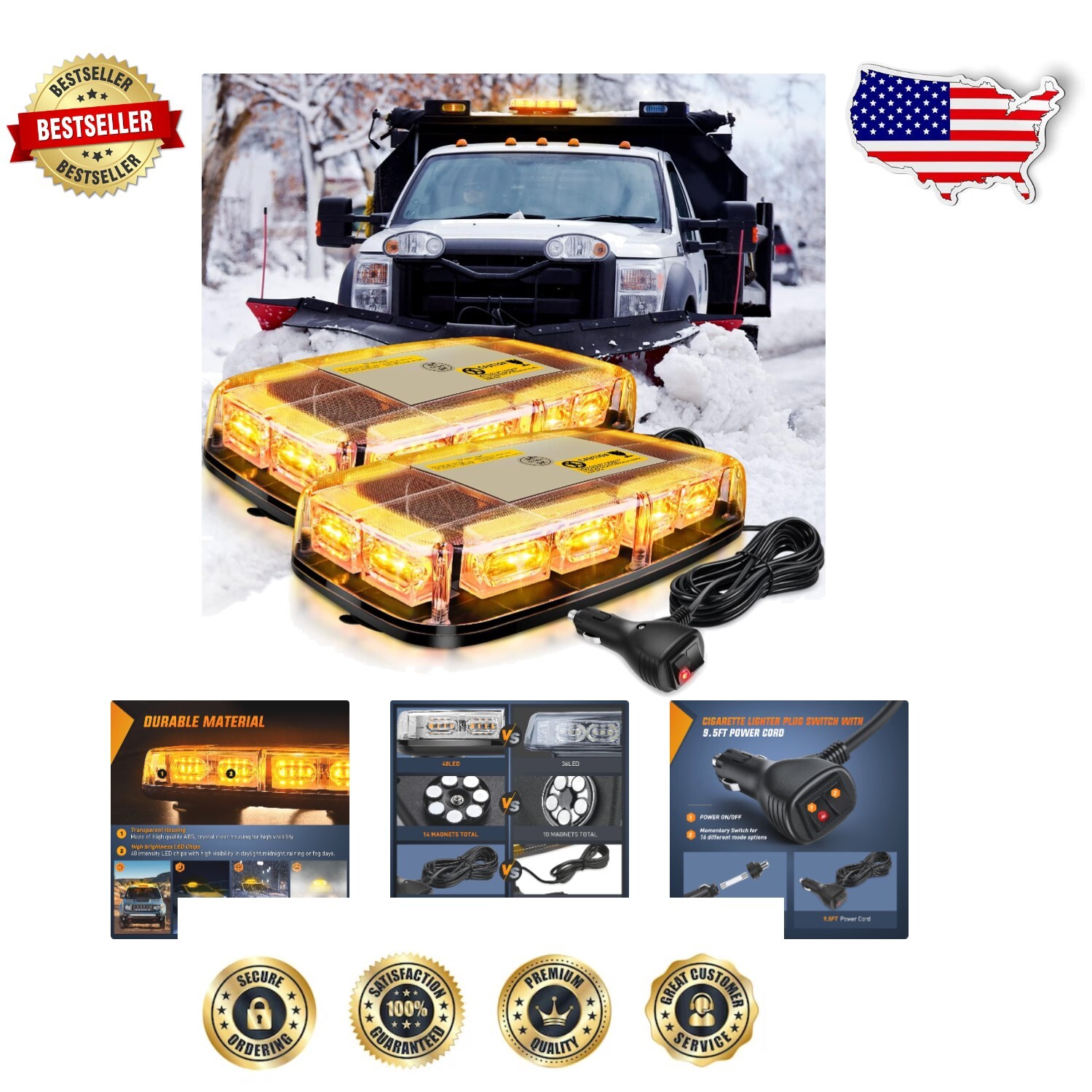 48 LED Emergency Strobe Lights for Cars - Waterproof High Visibility Safety