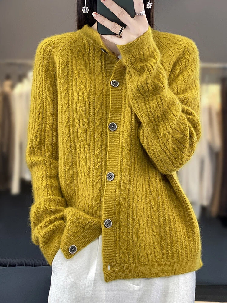 Mustard yellow cable knit cardigan cheap