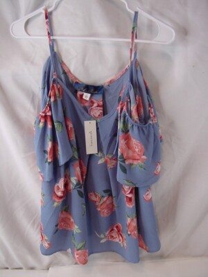 NWT - FRANCESCA'S BLUE RAIN OXFORD BLUE BLOUSE TOP SHIRT MADE IN USA - SMALL