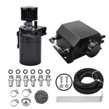 Universal Aluminum Oil Catch Can Kit Reservoir Tank + 1L Coolant Radiator Tank