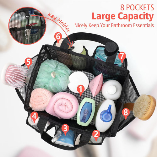 Mesh Shower Caddy Portable, Upgrade Deeper 7 Pockets Shower Bag Basket Tote for - 第 2/7 張圖片