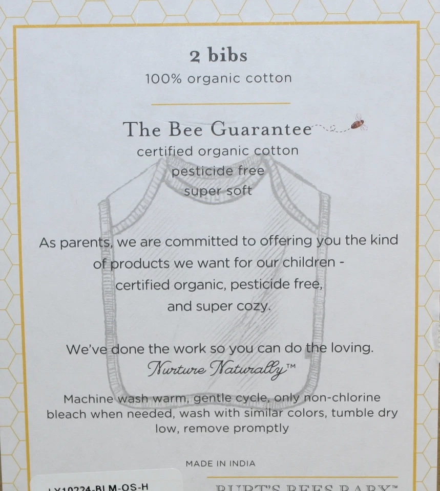 Burts Bees 婴儿围兜 2 件装纯色粉色条纹粉色白色有机棉 — 第 4/4 张图片