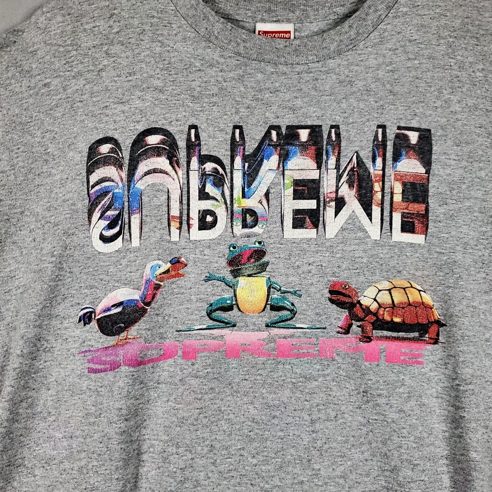 Supreme Friends Tee Shirt Homme Taille Medium M FW17 Gris Canard Grenouille Tortue Gris