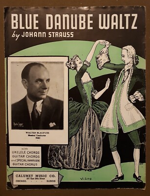 Blue Danube Waltz Sheet Music Vintage 1935 by Blaufuss/Strauss Ukulele Guitar