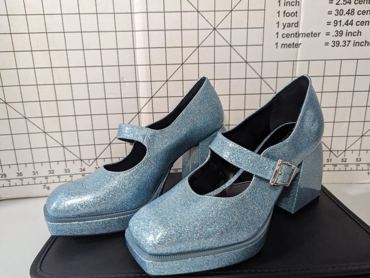 NEW Size 7 Gianni Bini Platform Heel Mary Jane Pumps Sparkle Blue Teal
