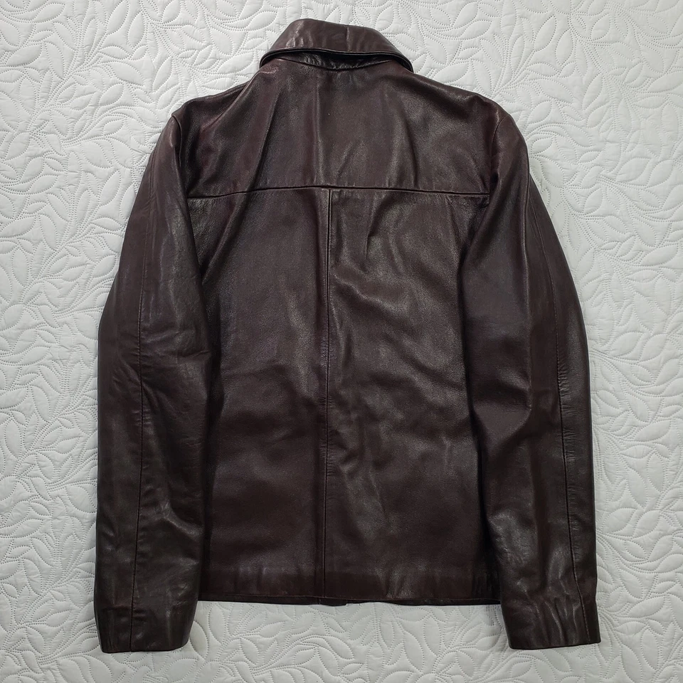 Chaqueta de cuero suave Brooks Brothers para mujer pequeña marrón con cremallera bolsillos con cuello Foto 2 de 4