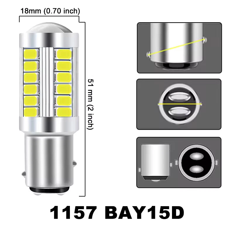 1156 1157 BA15S BAY15D P21W 33SMD LED Car Backup Reverse Rear Light Bulbs Brake - Image 4 of 4