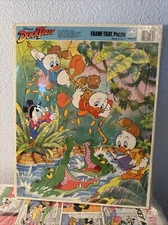 Walt Disney's DUCKTALES Scrooge McDuck Golden Frame Tray Puzzle Nephews Rare
