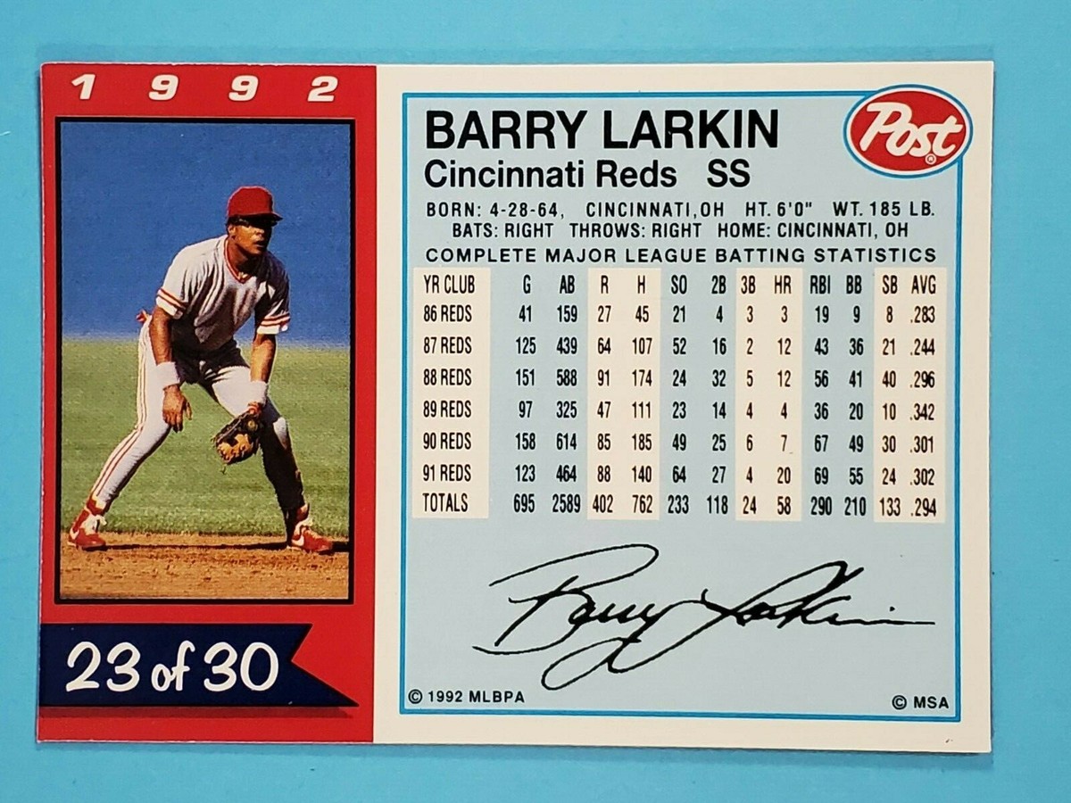 1992 Post Collector Series Barry Larkin Cincinnati Reds #23