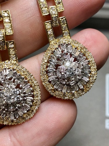 Estate 18K Baguette Round Diamond Articulating Drop Omega Back Earrings 9.30cttw - Picture 3 of 8
