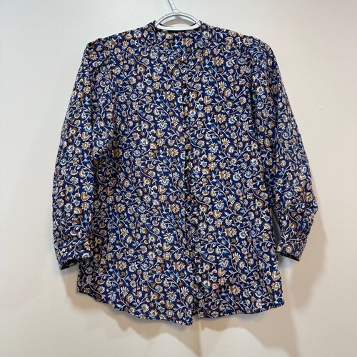 Blusa J Mclaughlin Mujer Top Mezcla Seda XS Azul Marino Floral Otoño Botón Nueva Sin Etiquetas