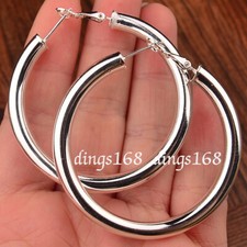 Ladies 925 Sterling Silver Classic Nickle-Free Tube Hoop Earrings Many Sizes T6