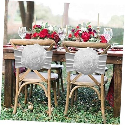 SFN 2 PCS White Flower Chair Sashes Chair Cover Chair Spandex Bands White 2