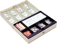 MMF 221619003 Steel Cash Box with Combination Lock 6-Compartment Tray
