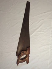 Warranted Superior Antique Carpenters Hand Saw Vintage Wood Handle 25" blade