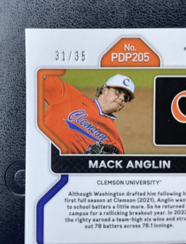 2022 Prizm Draft Picks Baseball Base SSP Checkerboard #PDP205 Mack Anglin /35 - Picture 3 of 3