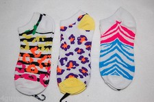Womens Ankle Socks THREE PAIR LOT Fits 4-10 Shoe Size ANIMAL STRIPES Multi Color