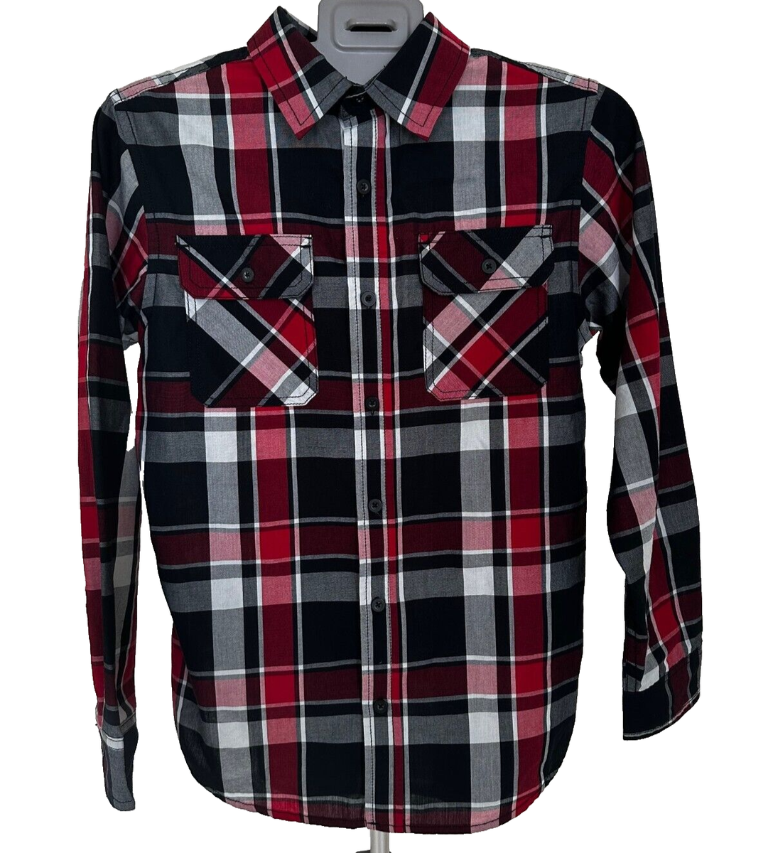 TONY HAWK BOYS RED/WHITE/BLACK PLAID BUTTON DOWN Dress SHIRT YOUTH Large L TONY HAWK BOYS RED/WHITE/BLACK PLAID BUTTON DOWN Dress SHIRT YOUTH Large L