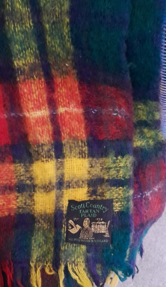 Vintage Scottish Tartan Plaid Mohair 100 Wool Blanket Throw Scotland
