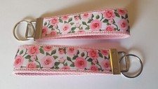 Pink Roses 6" Keychain Key Fob Key Ring Wrist Strap Birthday Gift Love Friends