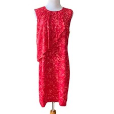 BANANA REPUBLIC Red Dress Size 6 Ruffle Front Sleeveless Shift Lined E208