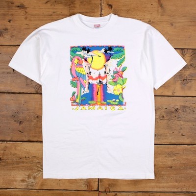 Vintage Hefty Sun Island T-Shirt L Herren 80er Jamaika Grafik weiß Einzelnaht