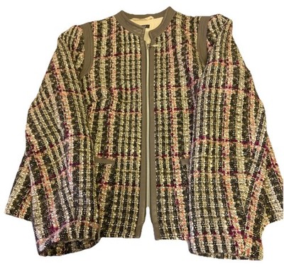 Ladies Basler Zip-Front Jacket Taupe Tan Pink Size Large? Tweed Leather Trim