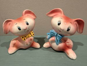 Vintage PY Japan Pink Bunny Rabbit Salt and Pepper Shakers 1950’s MCM *HTF Rare*