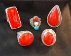 Vintage Red Coral Rings set in Sterling Silver