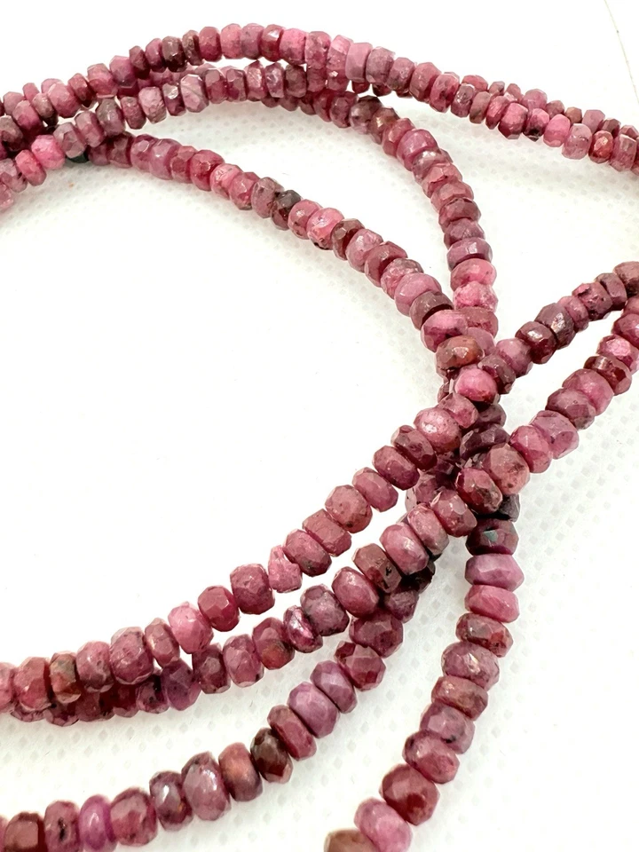 Sterling Silver Necklace Pink Rubies 2 Strands Beads 18” Magnetic Clasp - Image 3 of 4