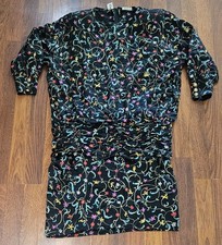 Vtg Ungaro Silk Colorful Floral Ruched Dress Long Sleeve Shoulder Pads No Sz Tag