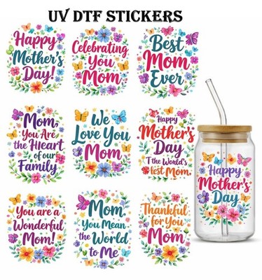 9 Muttertag Überraschung Geschenk UV DTF Transfer Aufkleber - Rub On Transfers für Tassen