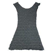 Free People Textured Wave Knit Mini Dress Gray Black Cap Sleeve Boho Small