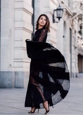 New Express Edition Black 100% Silk Lace Insert Long Maxi Dress Size 10 Rare