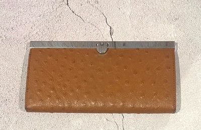 Vera Pelle Ostrich Embossed Caramel Tan Genuine Leather 5 Section Wallet